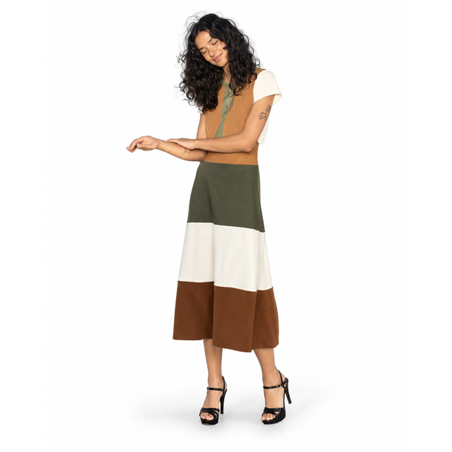 Realms — Earthtone Colorblock Skirt & Blouse Set