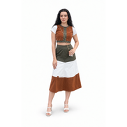 Realms — Earthtone Colorblock Skirt & Blouse Set